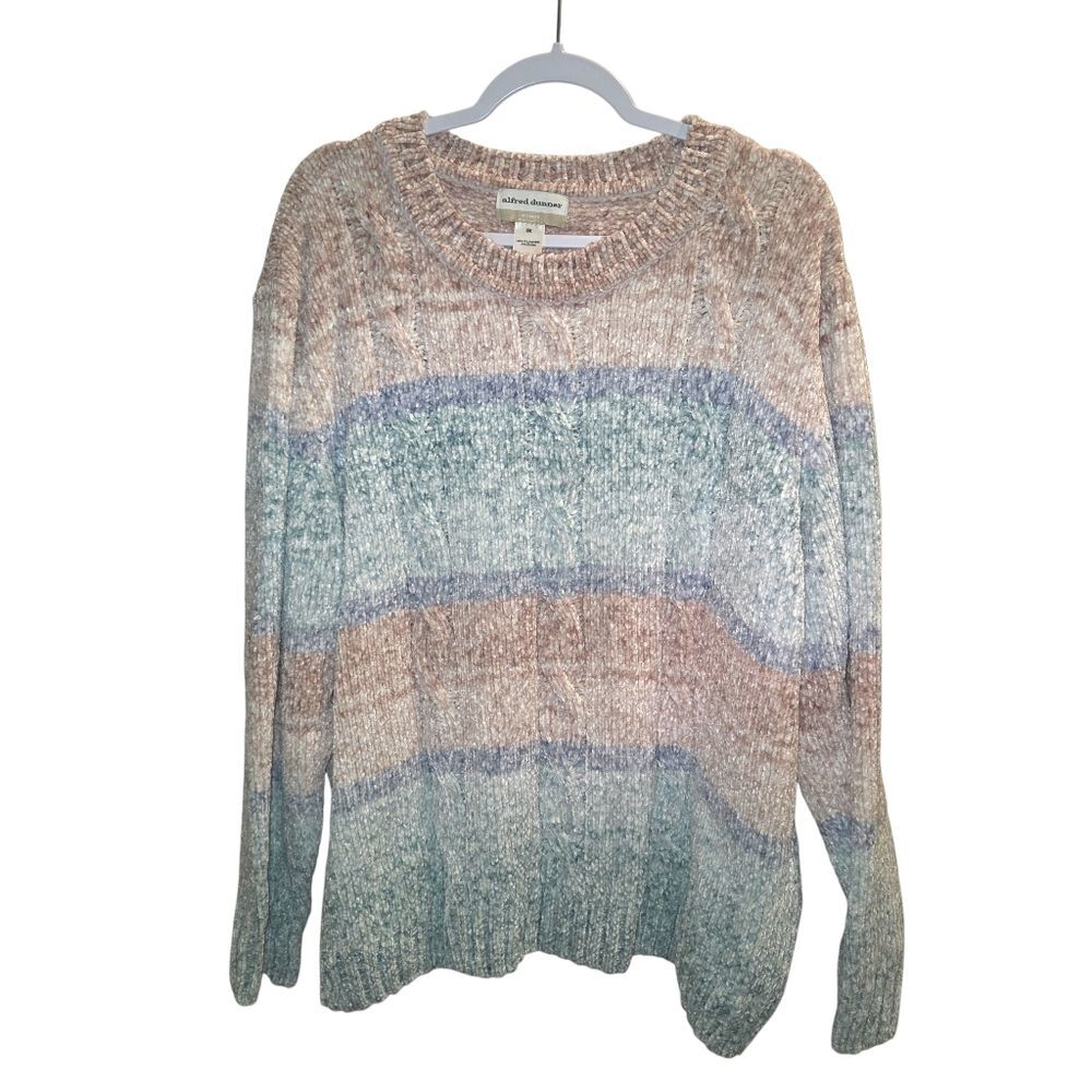 Alfred Dunner Pastel Chenille Cable Knit Striped Sweater Size 3X